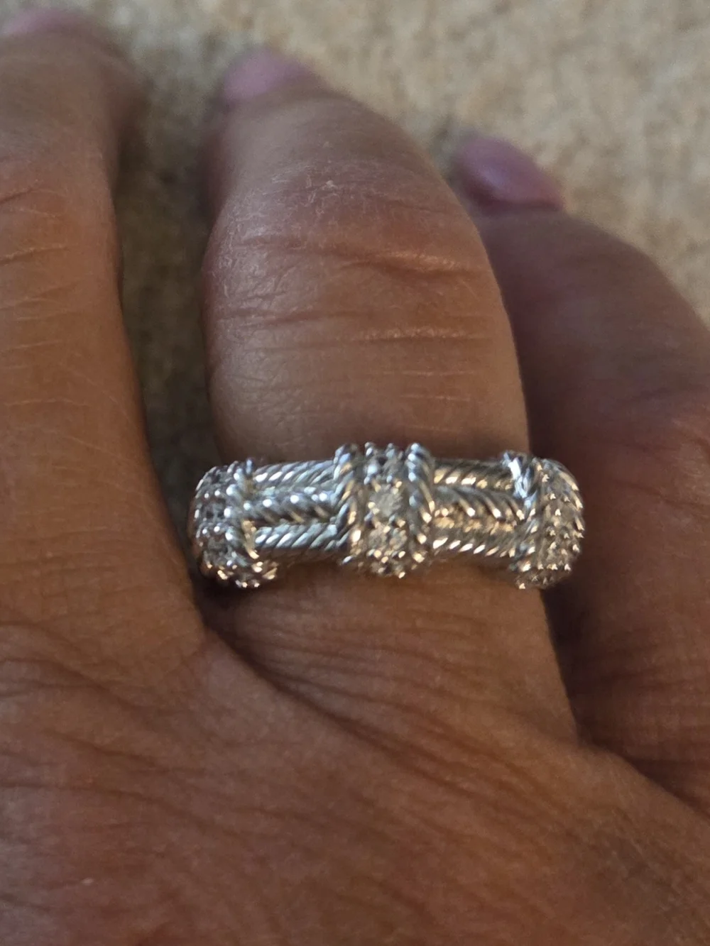 Judith Ripka 925 Sterling Silver CZ Cable Station Band Ring Size 8 QVC